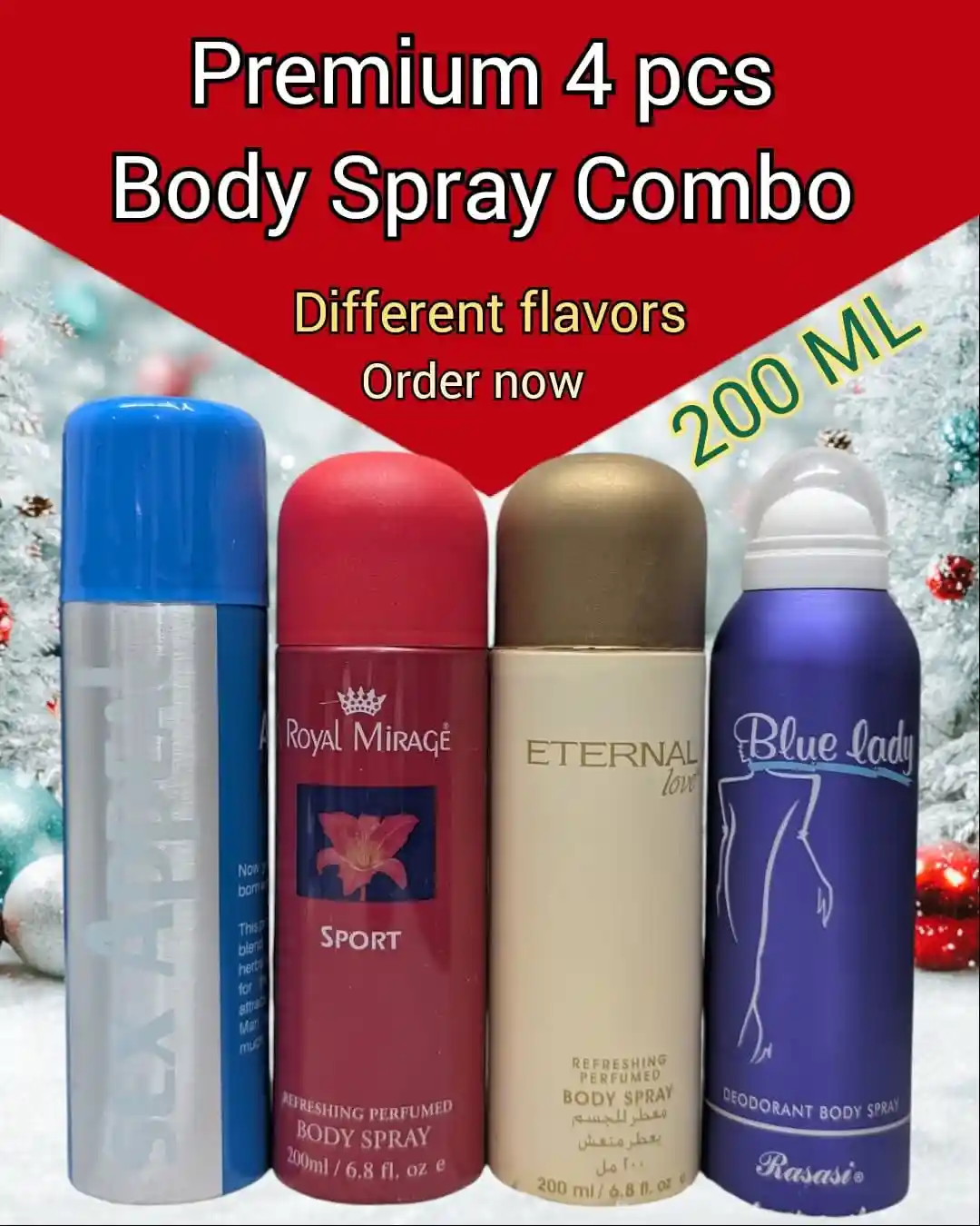 Premium 200 ml 4 pcs body spray combo
